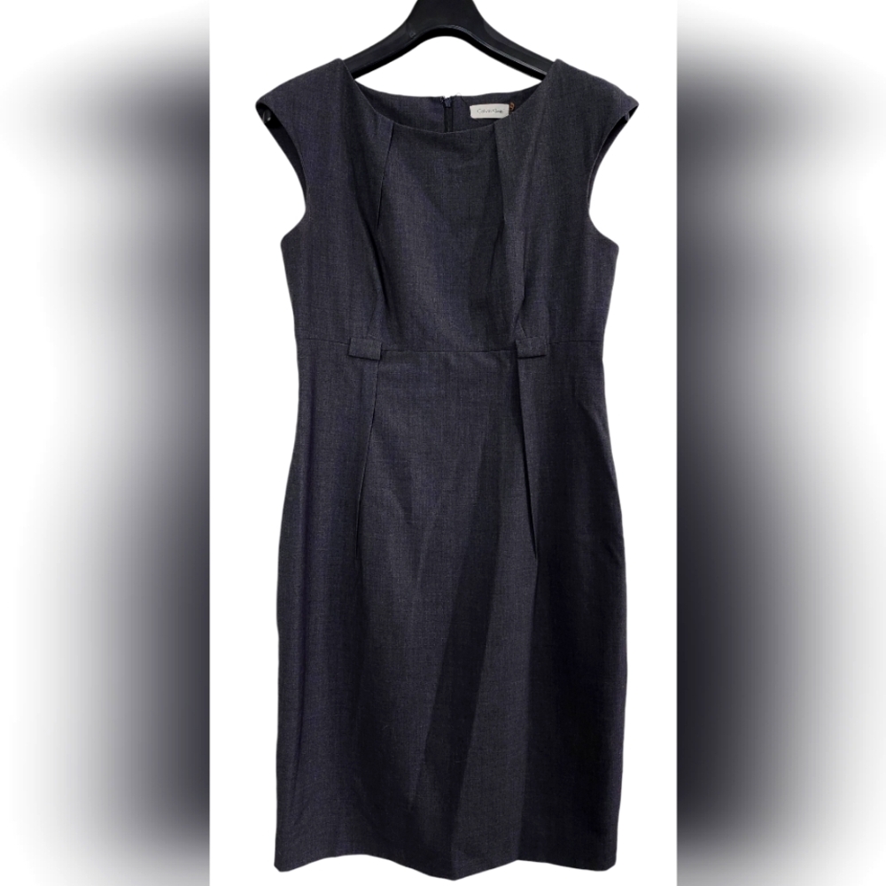 CALVIN KLEIN Dark Grey Round Neck Sheath Dress size 10